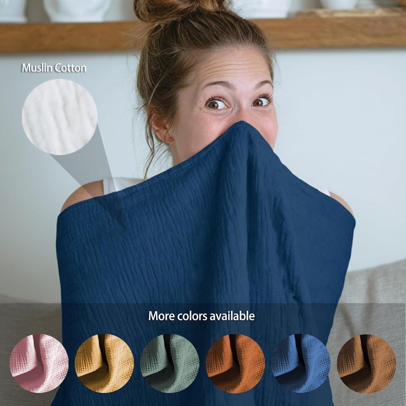 MUGVELL Muslin Nursing Covers for Breastfeeding, Arch Neckline Breast Feeding Covers for Women, Moms Privacy Breathable Summer Nursing Apron, 43.3" x 25.6" Soft Feeding Cover (Navy Blue) - Image 5